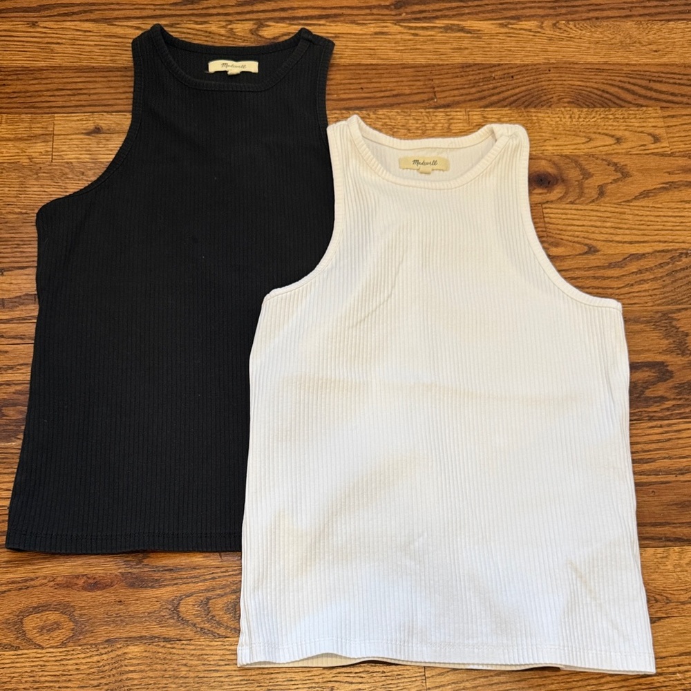 Madewell Ribbed Tank Tops - Black and White